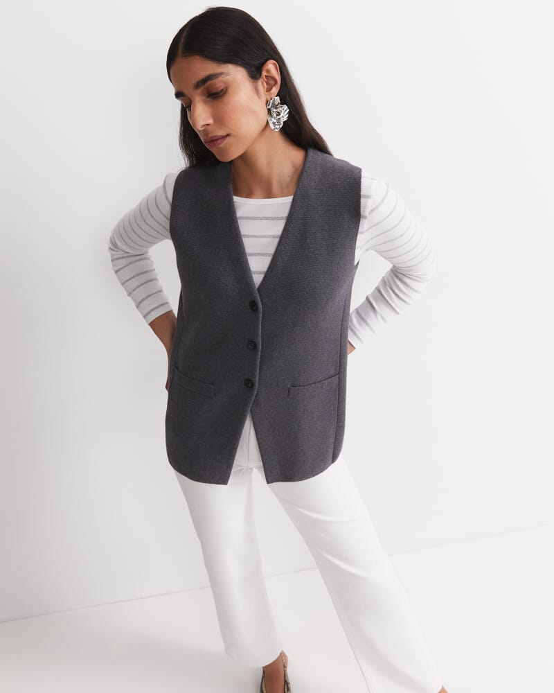 Cotton Cashmere Knit Vest in CHARCOAL