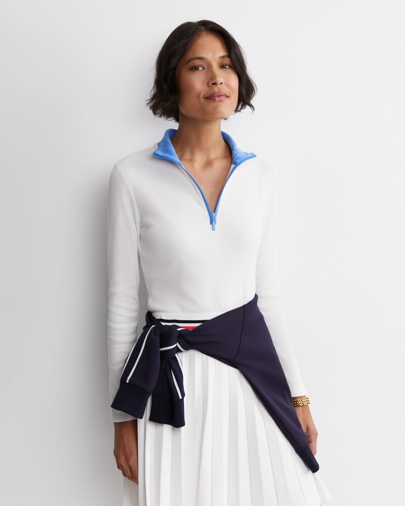 Lucy Zip Funnel Neck Top in IVORY/BLUE