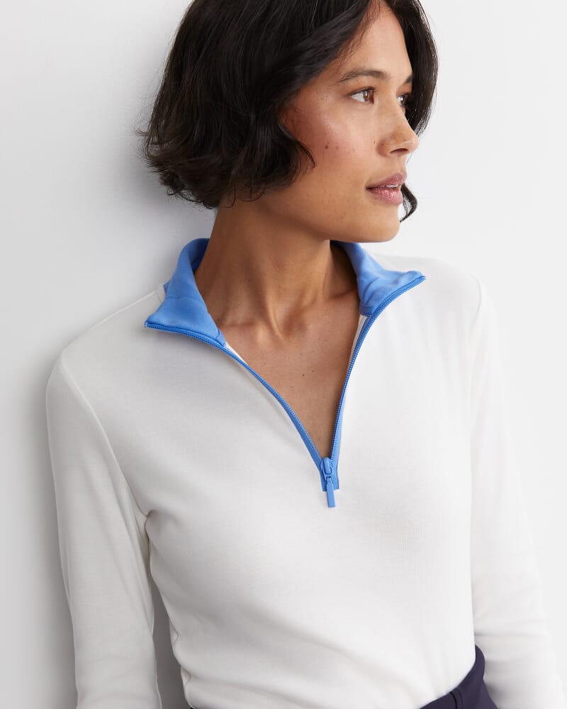 Lucy Zip Funnel Neck Top in IVORY/BLUE