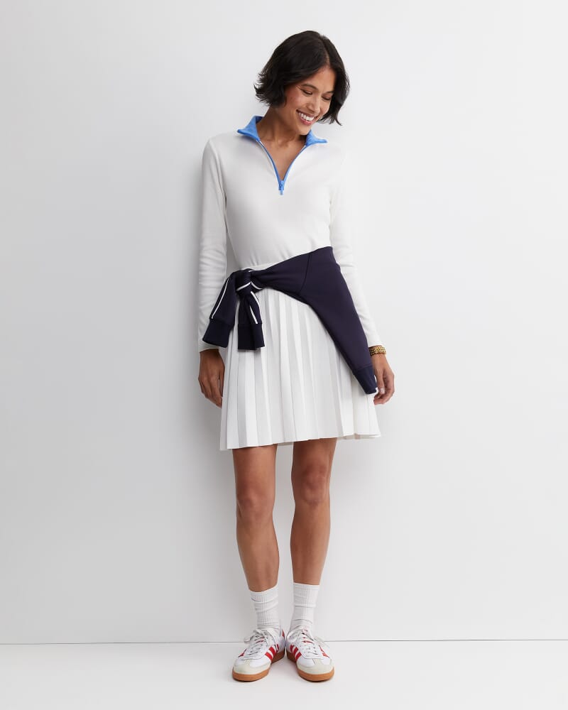 Lucy Zip Funnel Neck Top in IVORY/BLUE