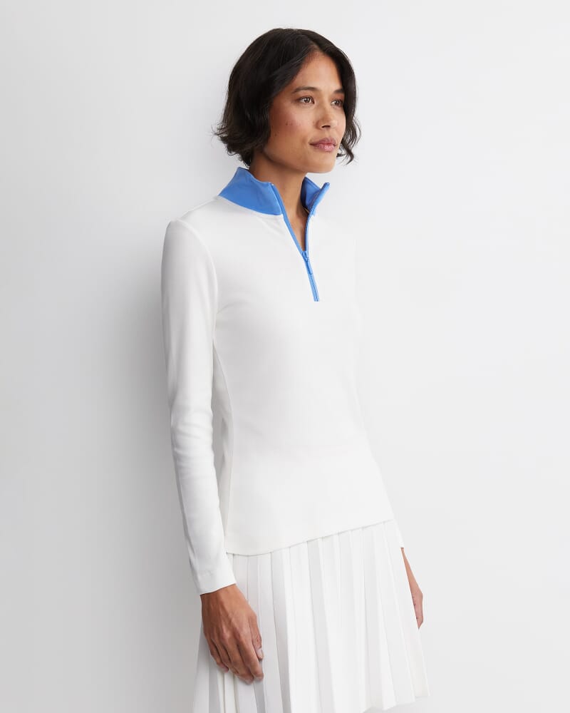 Lucy Zip Funnel Neck Top in IVORY/BLUE