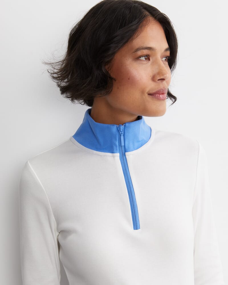 Lucy Zip Funnel Neck Top in IVORY/BLUE