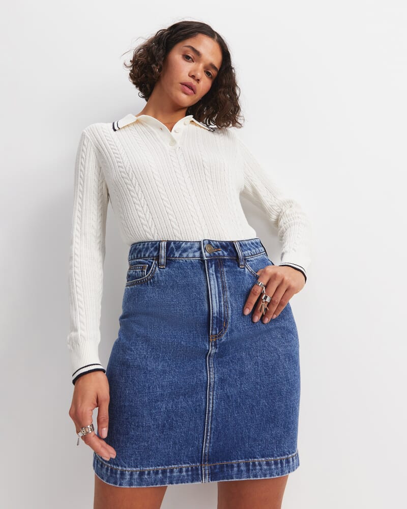 Allegra Denim Mini Skirt in MID WASH