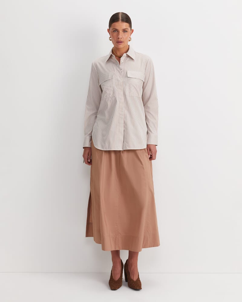 Stripe Pocket Shirt in TAN/WHITE