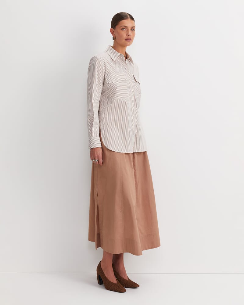 Stripe Pocket Shirt in TAN/WHITE