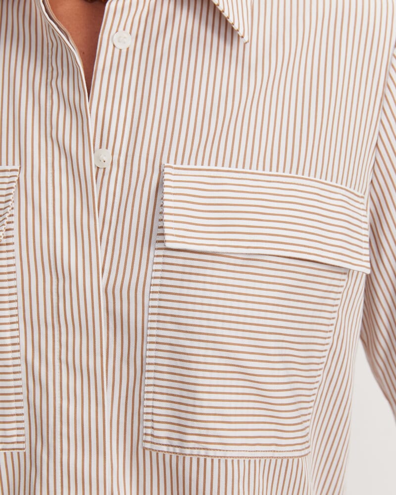 Stripe Pocket Shirt in TAN/WHITE