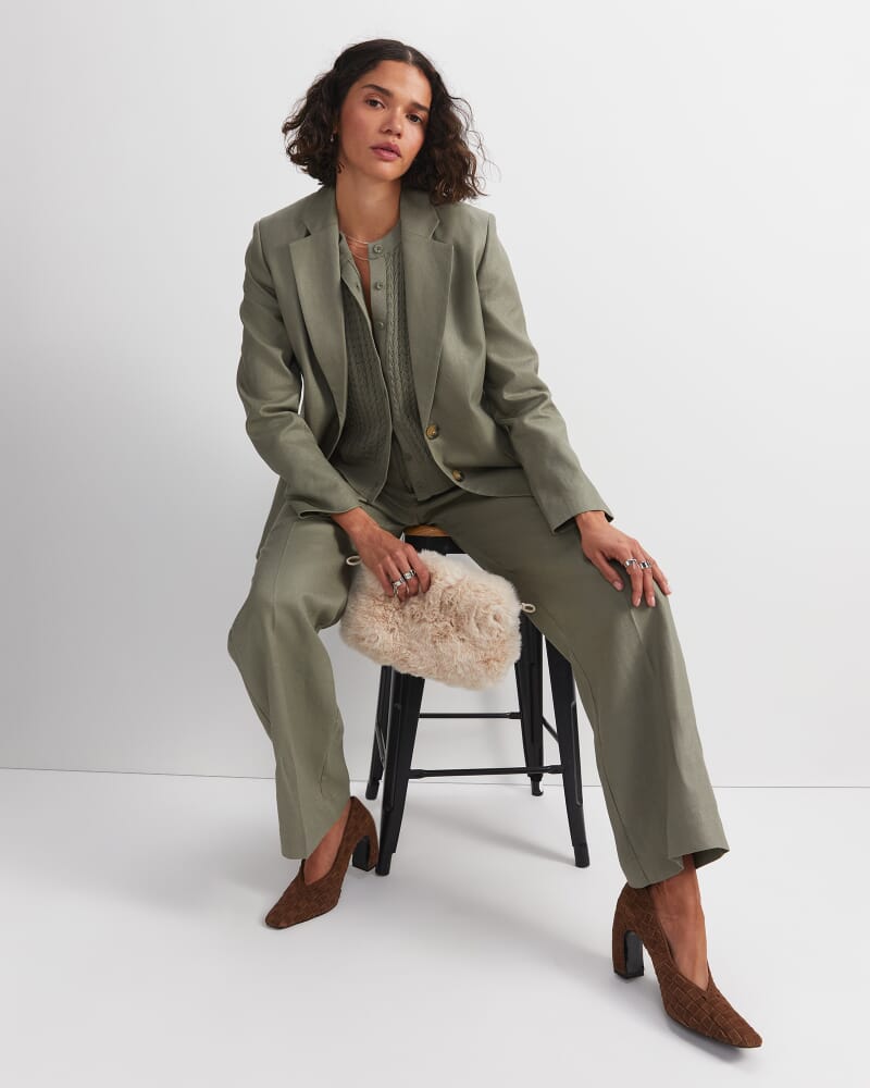 Clara Wide Leg Linen Pant in SOFT KHAKI