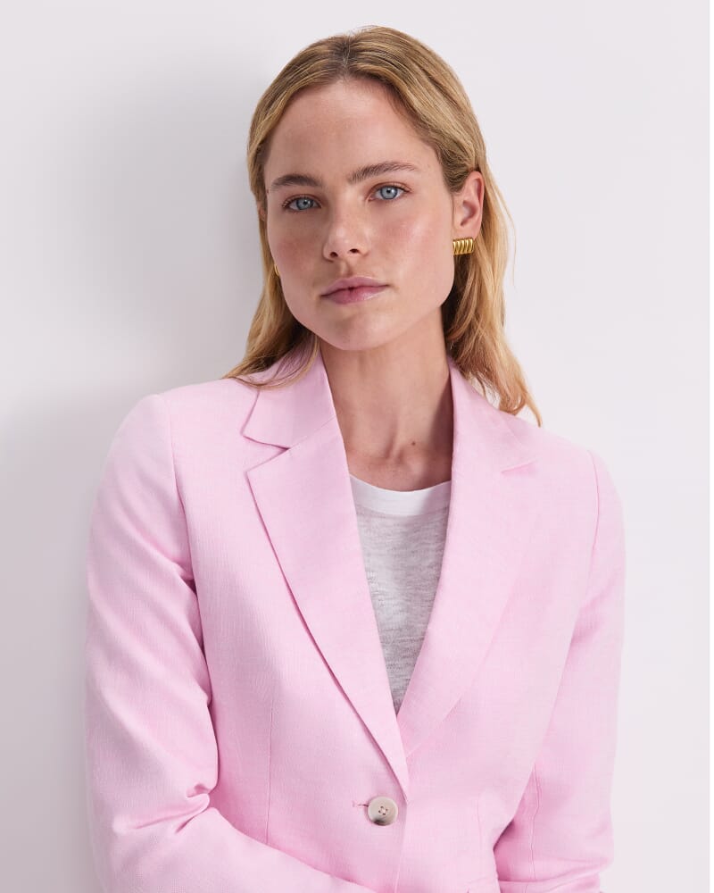 Freya Short Linen Blazer in LIGHT PINK