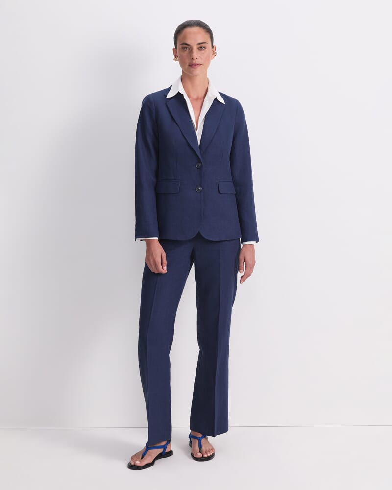 Freya Short Linen Blazer in NAVY