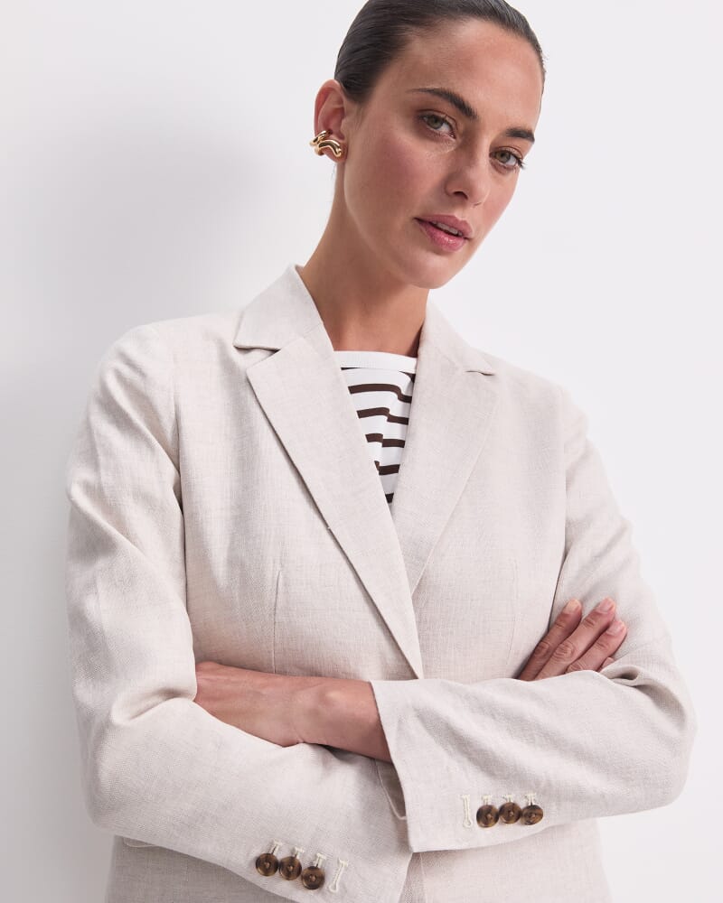 Freya Short Linen Blazer in STRING