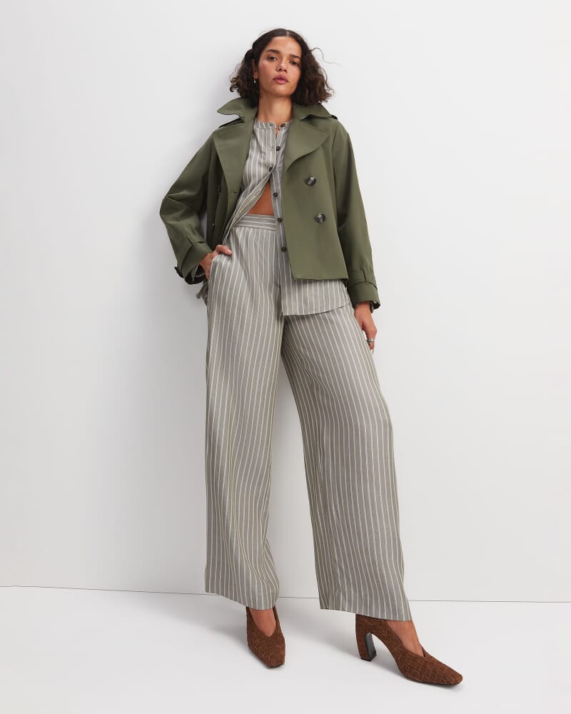 Solene Yarn-Dyed Pleat Pant in KHAKI/WHITE