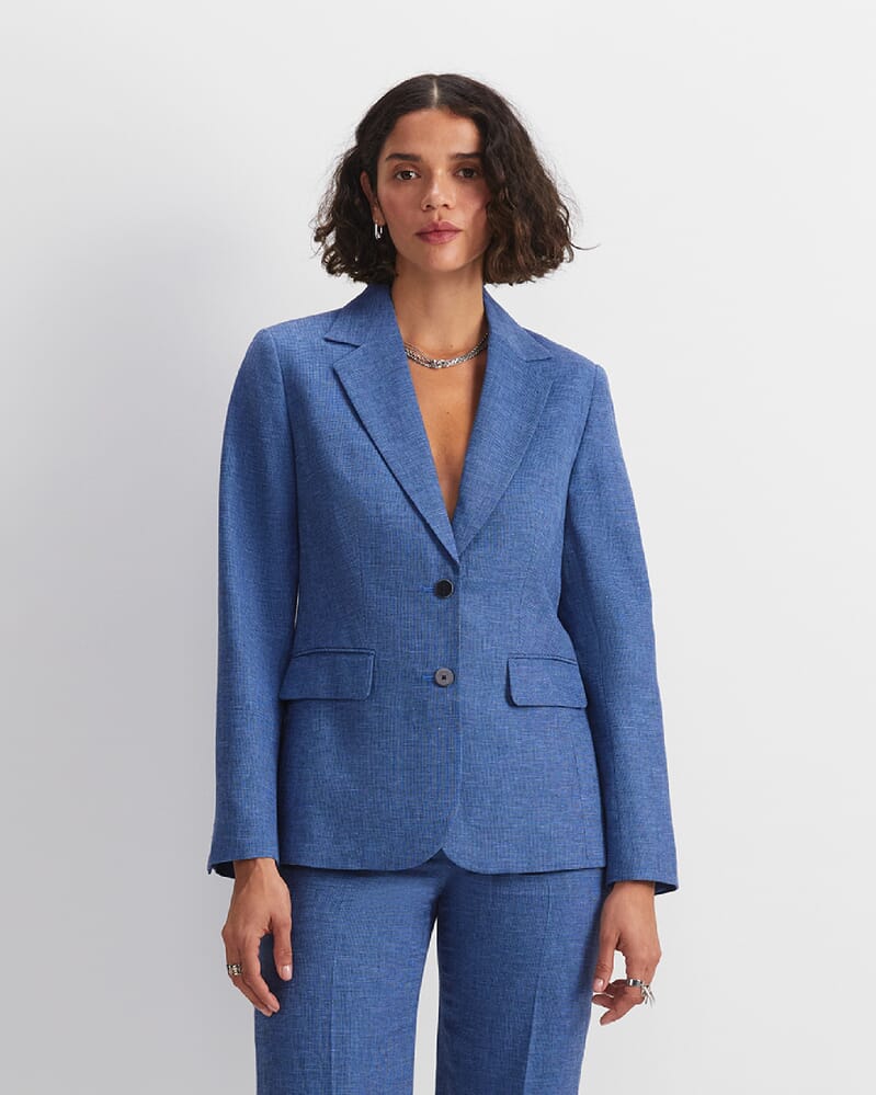 Saint Textured Single Breasted Blazer in NAVY/BLUE
