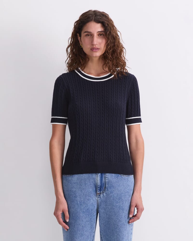 Elka Baby Cable Knit in NAVY/WHITE