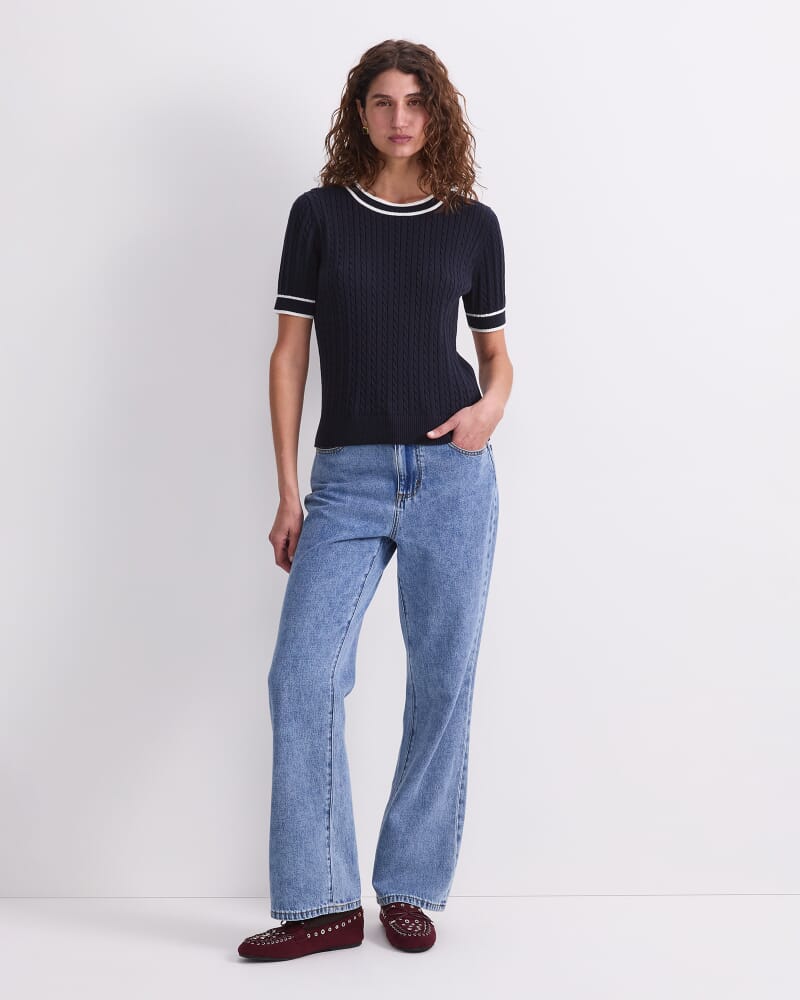 Elka Baby Cable Knit in NAVY/WHITE