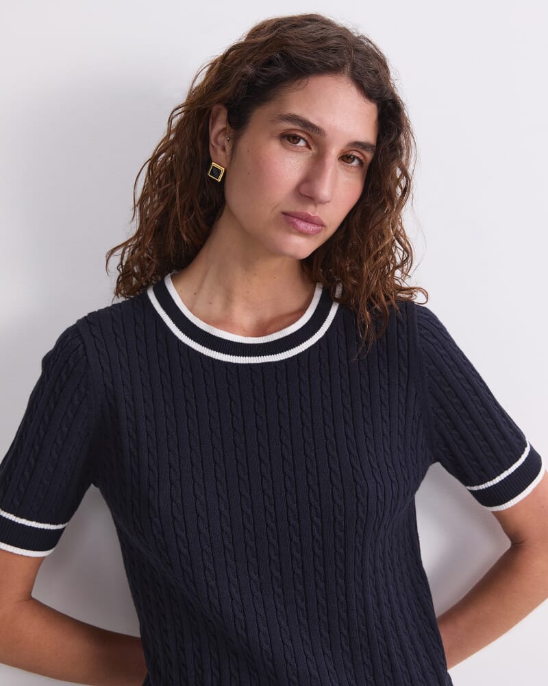 Elka Baby Cable Knit in NAVY/WHITE
