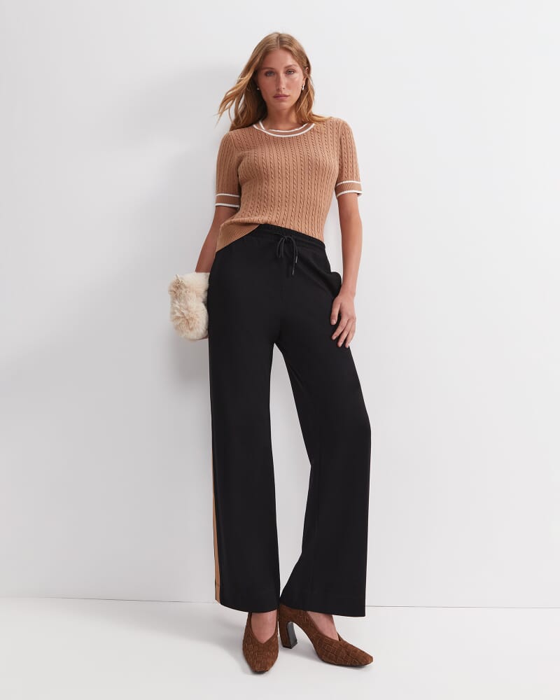 Elka Cable Short Sleeve Knit in TAN/WHITE