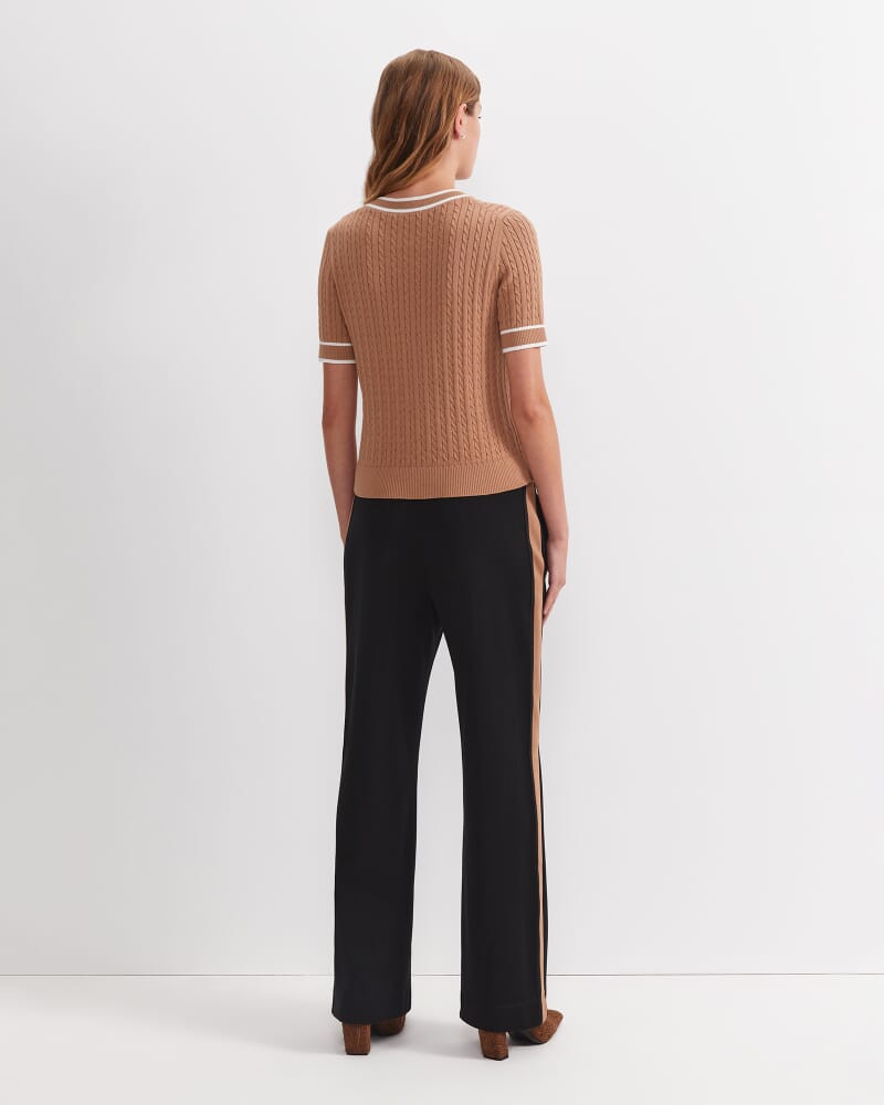 Elka Cable Short Sleeve Knit in TAN/WHITE