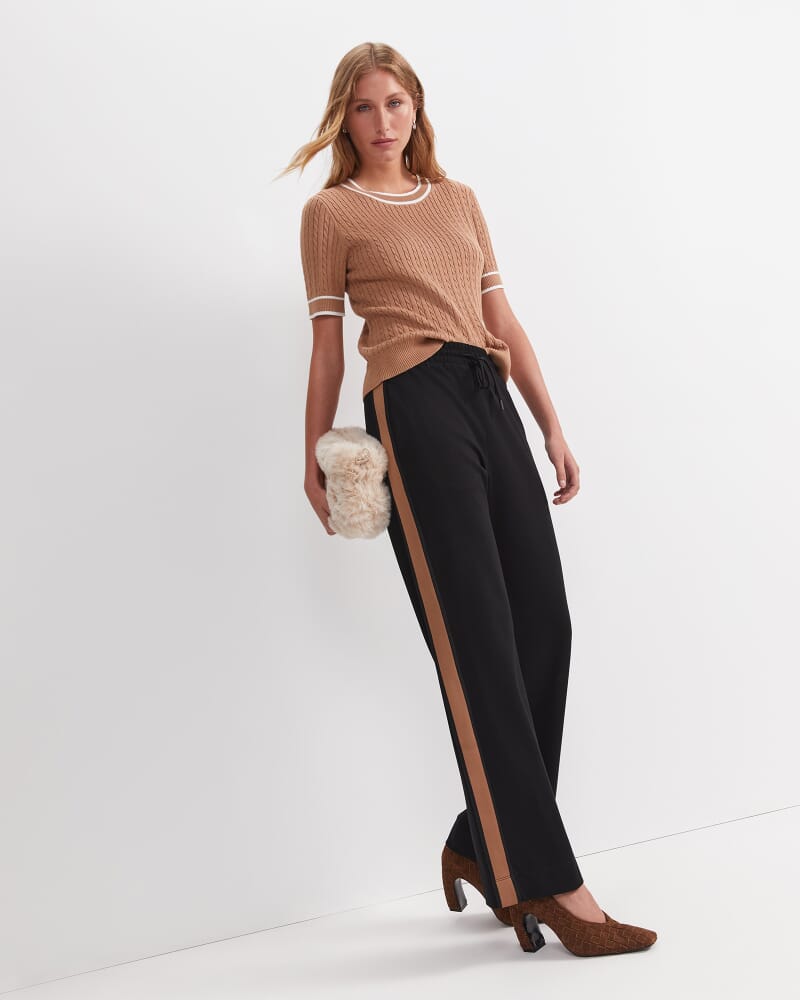 Elka Cable Short Sleeve Knit in TAN/WHITE