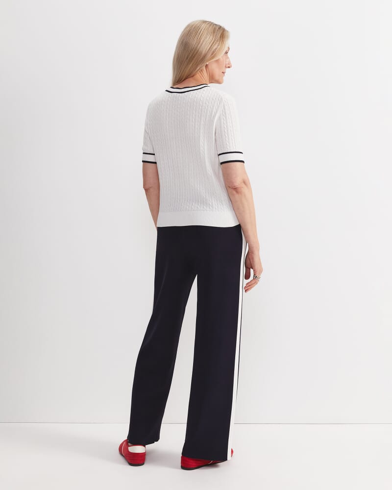 Elka Cable Short Sleeve Knit in WHITE/NAVY