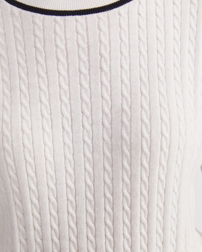 Elka Cable Short Sleeve Knit in WHITE/NAVY