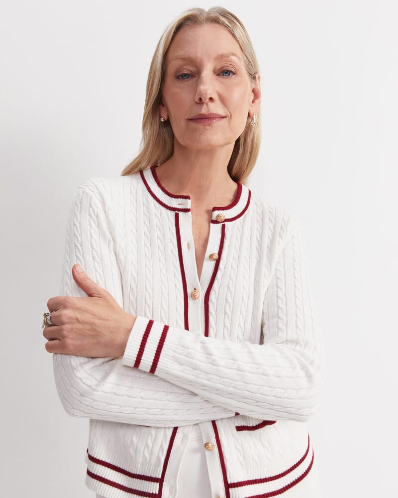 Elka Baby Cable Cardigan in WHITE/RED