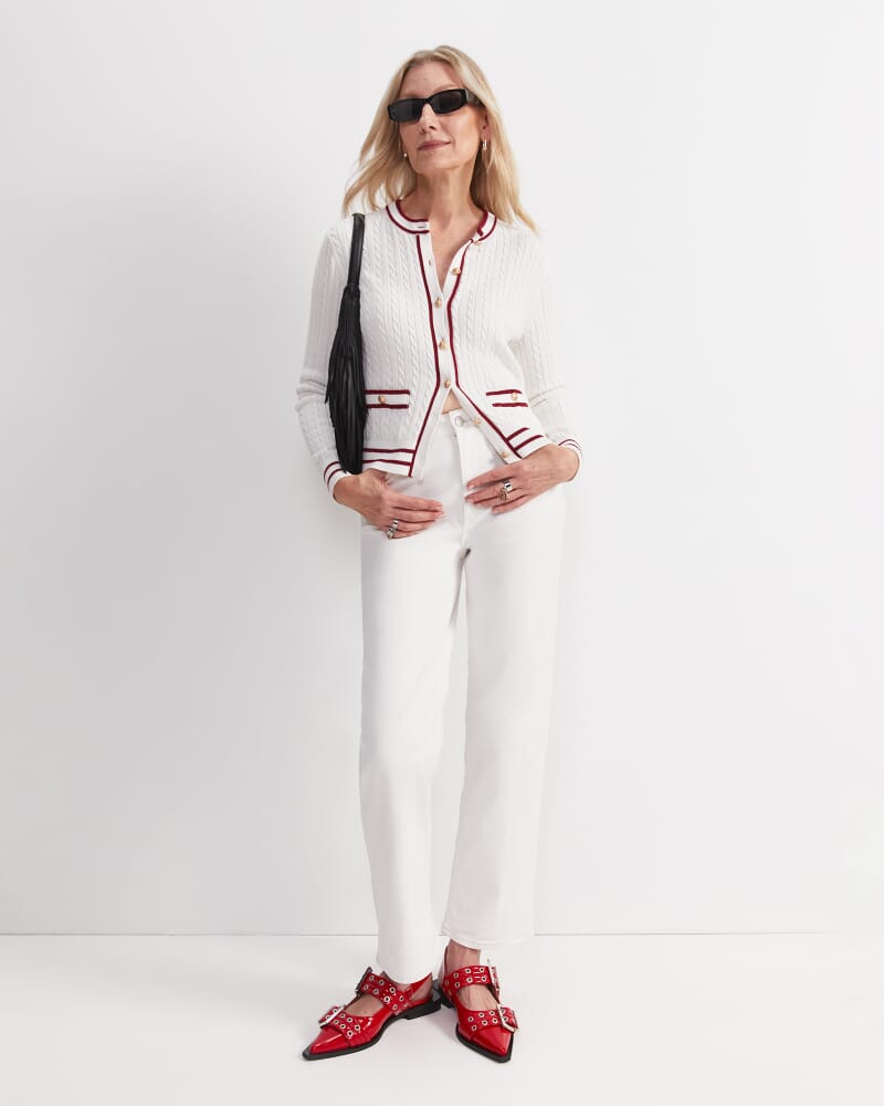 Elka Baby Cable Cardigan in WHITE/RED