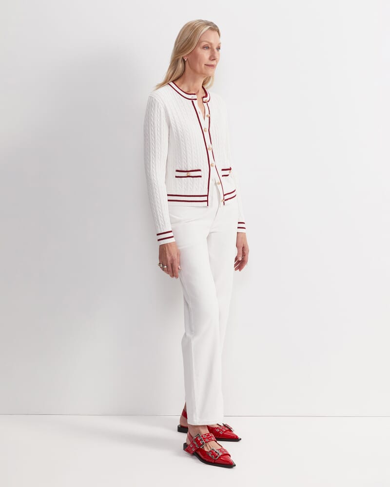 Elka Baby Cable Cardigan in WHITE/RED