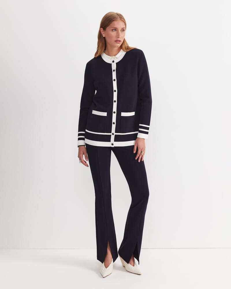 Maxine Milano Long Cardigan in NAVY/WHITE