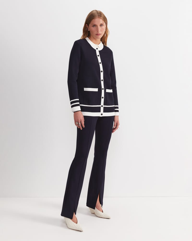 Maxine Milano Long Cardigan in NAVY/WHITE