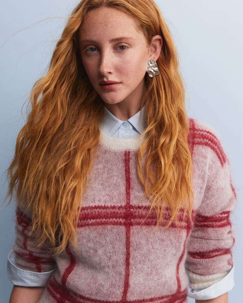 Tatiana Mohair Check Sweater in WHITE/RED
