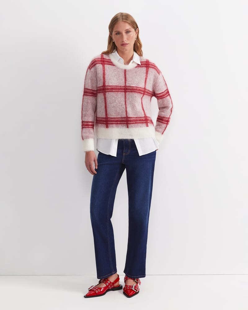 Tatiana Mohair Check Sweater in WHITE/RED