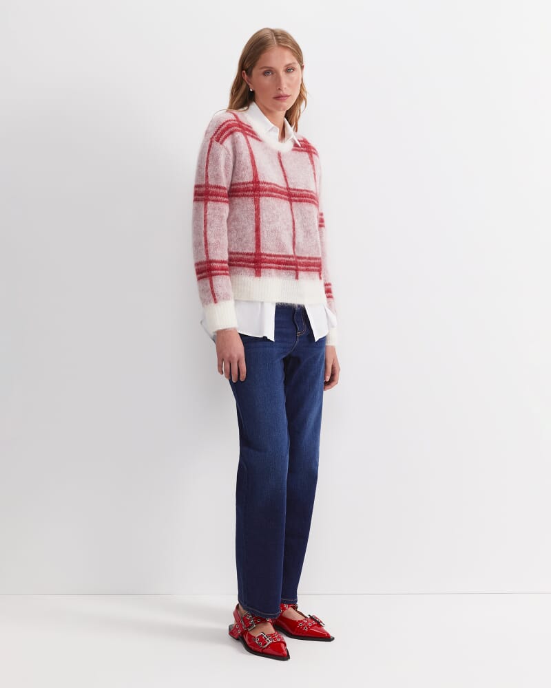 Tatiana Mohair Check Sweater in WHITE/RED
