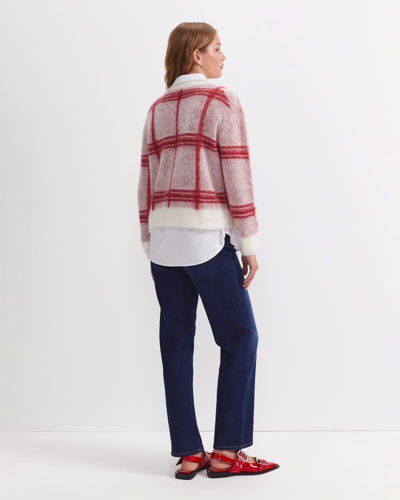 Tatiana Mohair Check Sweater in WHITE/RED