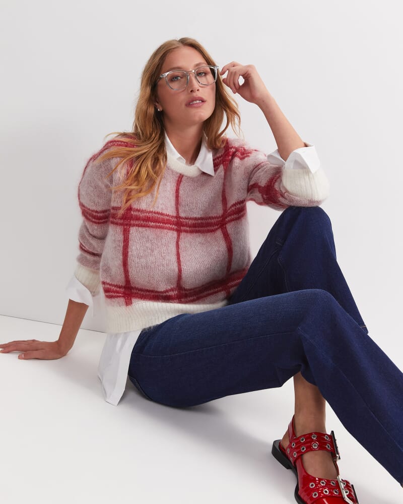 Tatiana Mohair Check Sweater in WHITE/RED