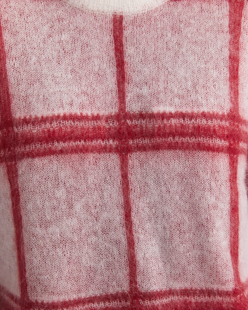 Tatiana Mohair Check Sweater in WHITE/RED