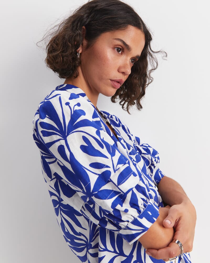 Willow Print Blouse in BLUE/WHITE