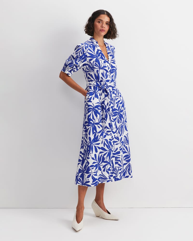 Willow Print Midi Dress in BLUE/WHITE
