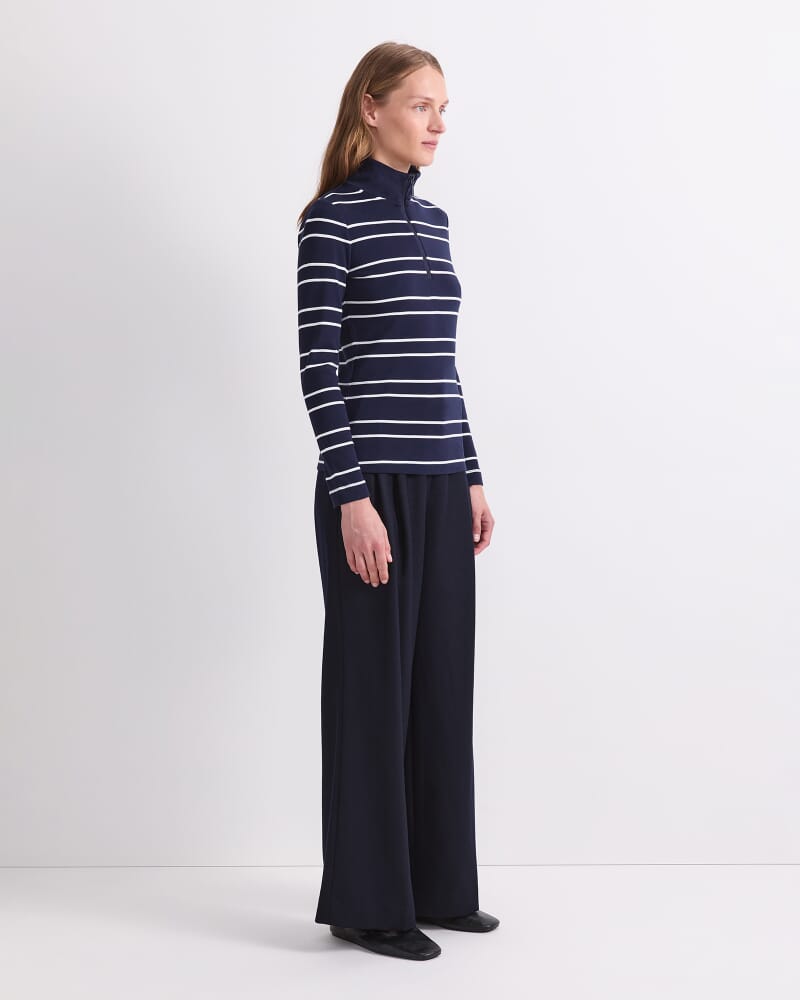 Lucy Stripe Zip Funnel Neck in NAVY/WHITE