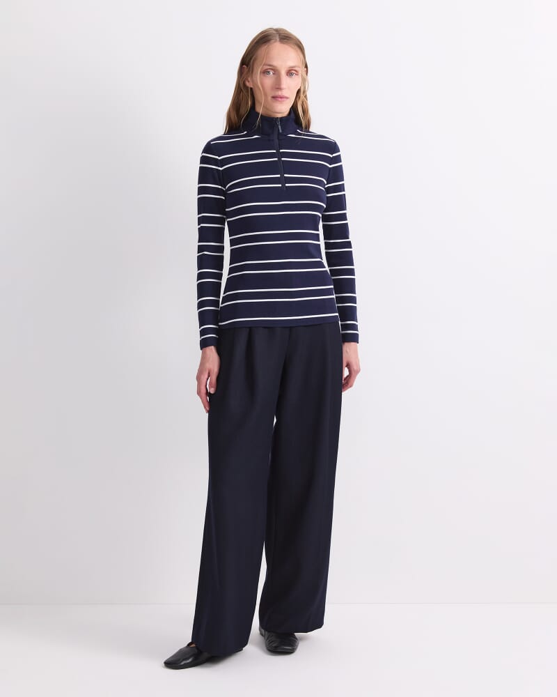 Lucy Stripe Zip Funnel Neck in NAVY/WHITE
