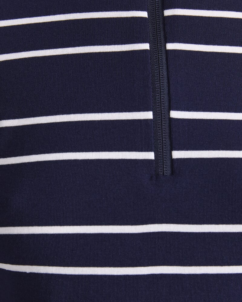 Lucy Stripe Zip Funnel Neck in NAVY/WHITE
