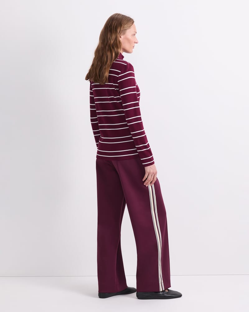 Lucy Stripe Zip Funnel Neck in WINE
