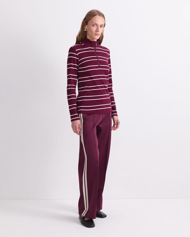 Lucy Stripe Zip Funnel Neck in WINE