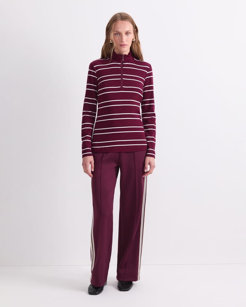 Lucy Stripe Zip Funnel Neck in WINE