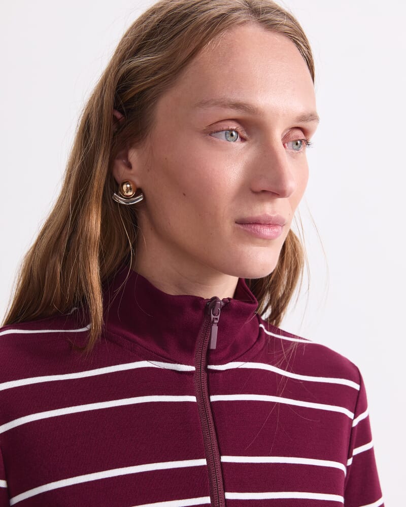 Lucy Stripe Zip Funnel Neck in WINE