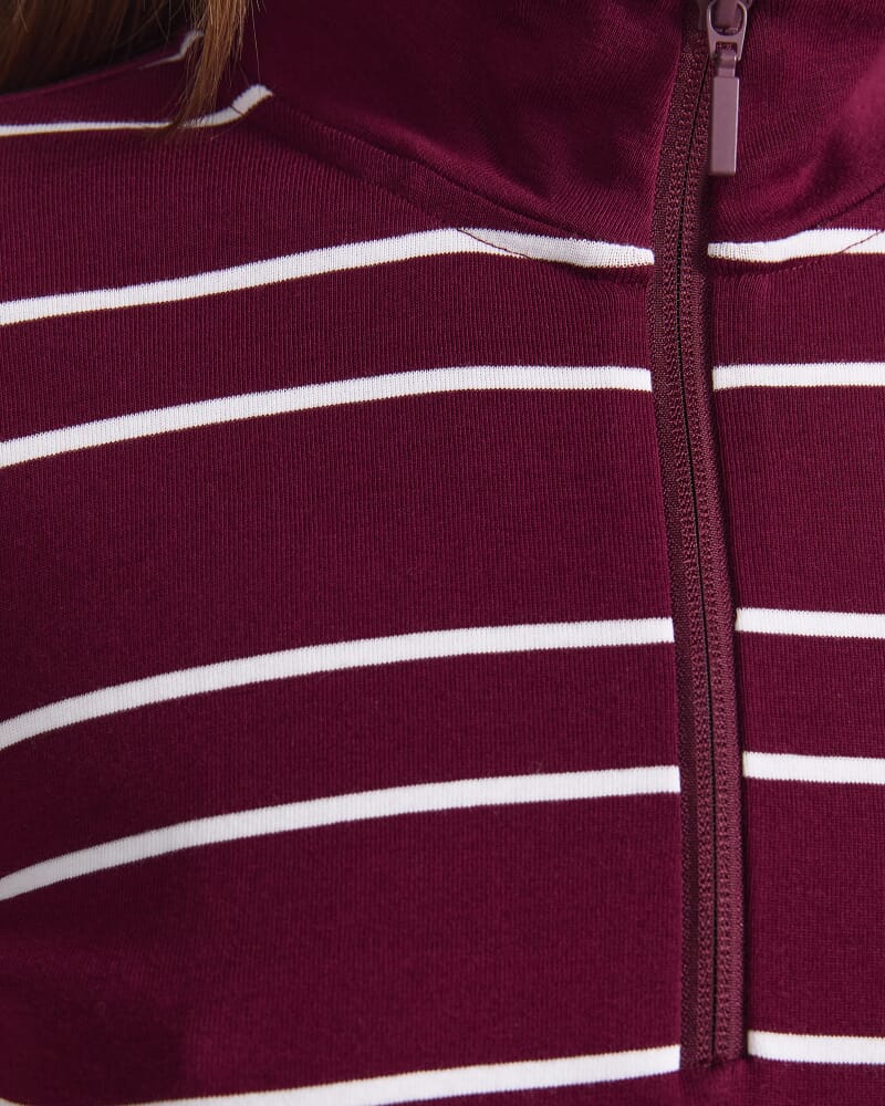 Lucy Stripe Zip Funnel Neck in WINE