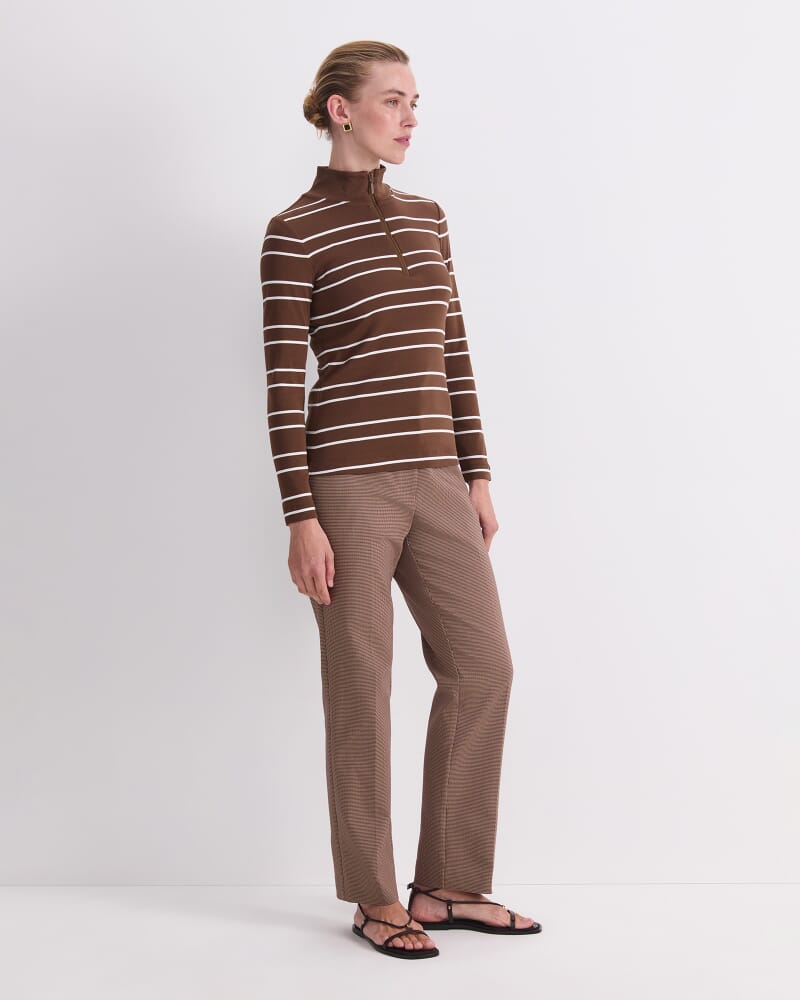 Lucy Stripe Zip Funnel Neck in CHOC/WHITE
