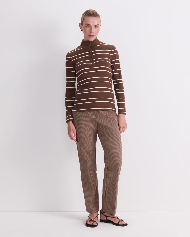 Lucy Zip Funnel Neck Top in CHOC/WHITE