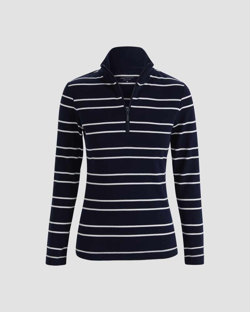 Lucy Zip Funnel Neck Top in NAVY/WHITE