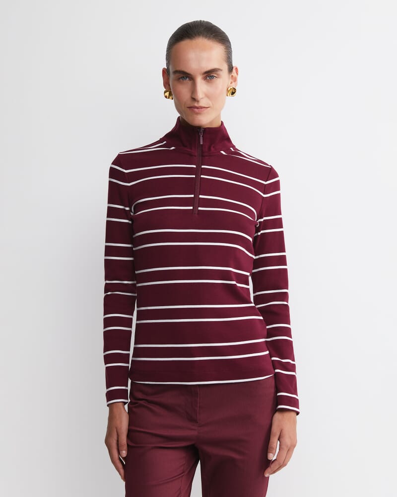 Lucy Zip Funnel Neck Top in WINE