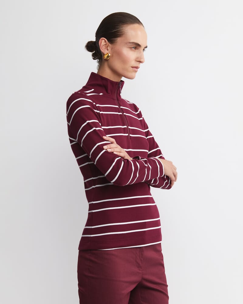Lucy Zip Funnel Neck Top in WINE